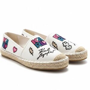 Karl Lagerfeld White Espadrilles with Colorful Graphics